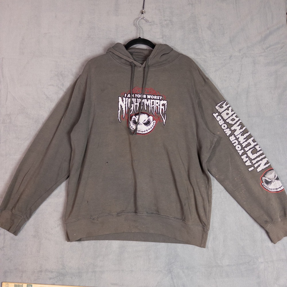 Disney Nightmare Before Christmas Hoodie Mens XL Gray Fair Jack Skellington Goth